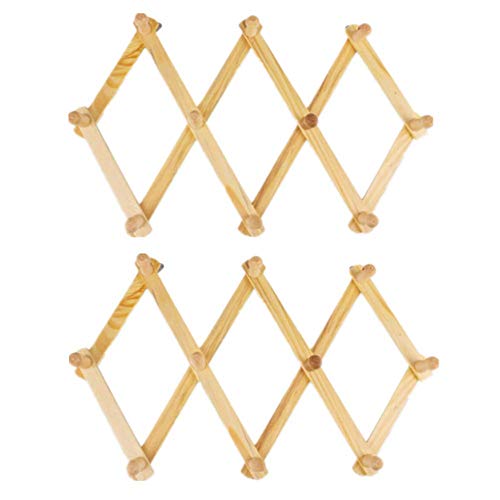 2 Pack10 Crochet porte-manteau en bois, accordéon extensible Style crochet de fixation murale, pinces à linge en bois pliante support mural support pour capuchon, ceinture, Parapluie, Mug à