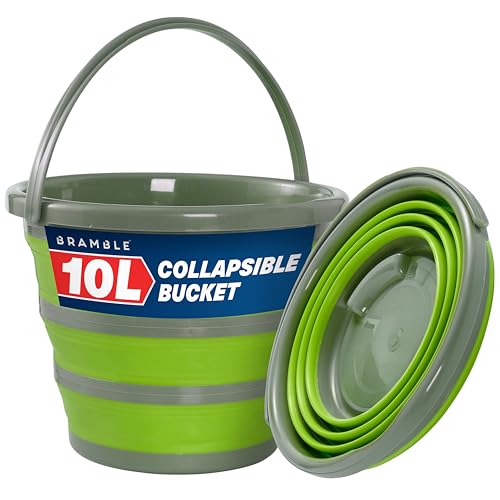 BRAMBLE 1 Faltbarer Silikon Eimers für Reinigung, Camping, Angeln, Reisen (10L) - Platzsparend für Haus & Wohnmobil (Grün)