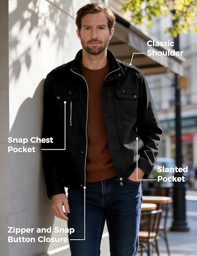 Image of Wantdo Men's Cotton Lightweight Military Jacket Casual Windbreaker | Stand Collar,5 Pockets,Windproof,Snap Cuffs,Spring Fall Daily Commute Work Outdoor Wear,Regular Fit,Versatile Outerwear