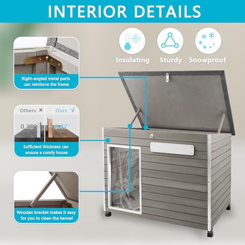 Gowoodhut GOWOODHUT-PET-65 Dog House Outdoor & Indoor Wooden Dog Kennel For Medium To Large Dogs,43.6 Inch L Natural Fir Wood Dog Houses With Weatherproof Roof,Removable Floors,Raised Feet thumb #2