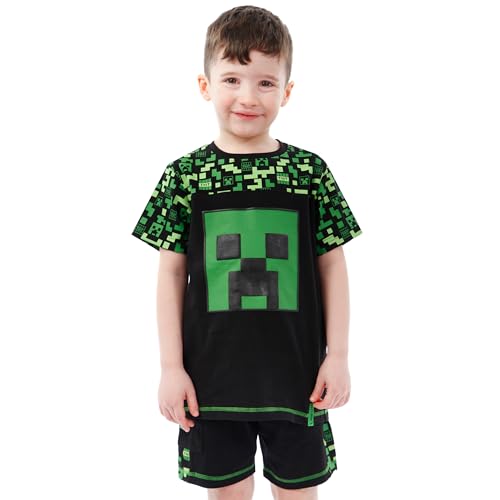 Image of Minecraft Tshirt And Shorts Set | Creeper Boys Tshirts And Summer Shorts | Gamer Boys Summer Outfits