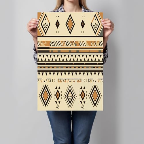 Traditional Tribal Style Wall Art Print Abstract Geometry Painting, Brown