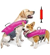 HEYWEAN Dog Life Jacket Inflatable Safety Vest with Rescue Handle Waterproof Nylon Fabric Lightwe...