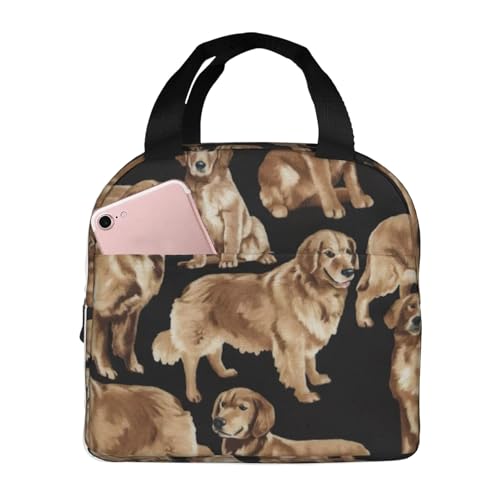 SMAZDFXX Bolsa de almuerzo con estampado de Golden Retrievers, contenedor para lonchera, aislante a prueba de fugas, ideal para el trabajo, picnic, viajes, regalos