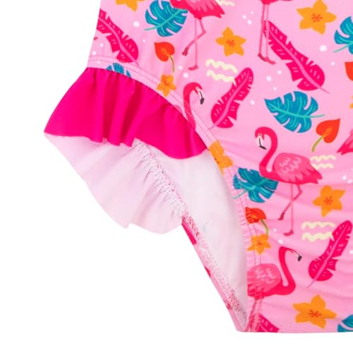 Image of Baby Toddler Girl Long Sleeve Ruffle Swimsuit One Piece Zipper Rash Guard Bathing Suit with UPF 50+ Sun Protection