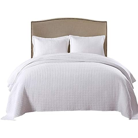 MarCielo 3 Piece 100% White Cotton Quilt Set Lightweight, White Cotton Bedspread (King) Cover