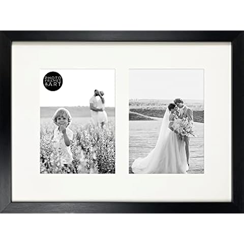 12x10"/6x4" Double Multi Black Oxford Photo Frame with Mount Cover