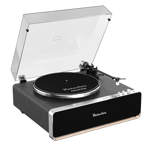 VATAVION Reproductor de discos de vinilo, altavoces integrados, preamplificador Phono, tocadiscos retro de alta fidelidad todo en uno para discos de vinilo, cartucho MM AT-3600L, transmisión por
