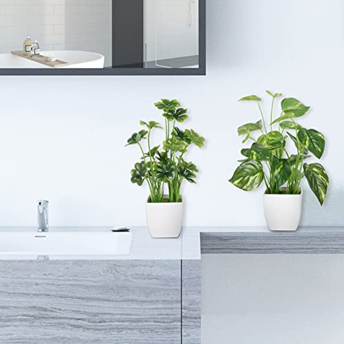 4Pcs Small Fake Plants Potted Artificial Mini Fake Plant Set Greenery Evergreen Lotus Leaf Clover Luau Leaf For Desk Table Home Office Room Bedroom Decoration #TOP4