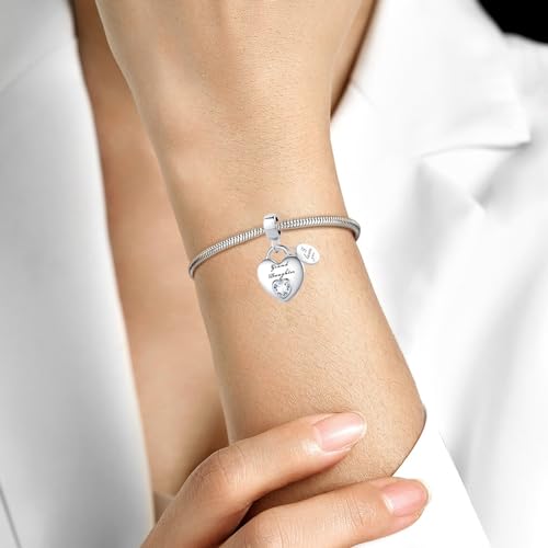 Love You Auntie Sister Granddaughter Wife Brother Heart Crystal Charm for Pandora Bracelet Necklace Chirstmas Gift2