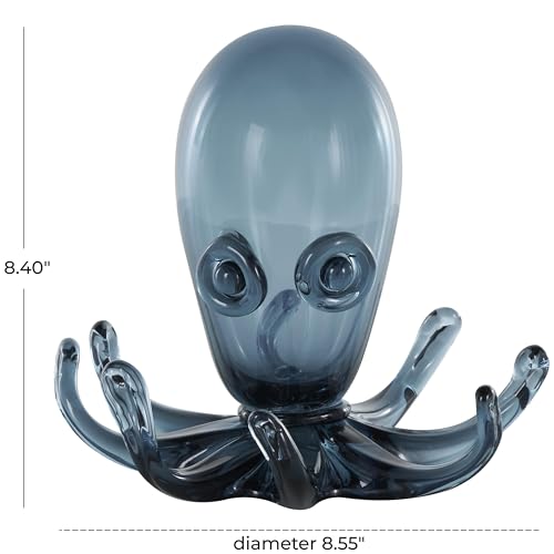 Image of Deco 79 Glass Octopus Decorative Sculpture Cute Ombre Home Decor Statue with Curved Tentacles, Accent Figurine 9 inch x 9 inch x 8 inch, Dark Blue