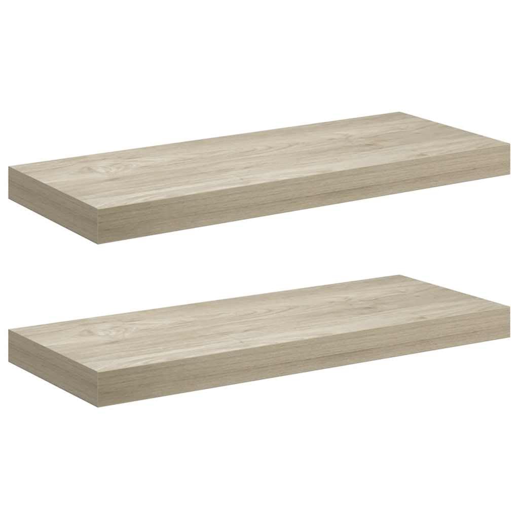 Juego de 2 estantes flotantes de pared, 60 x 23,5 x 3,8 cm, en color roble, estable con soporte invisible para libros y decoración, estante de madera MDF y metal