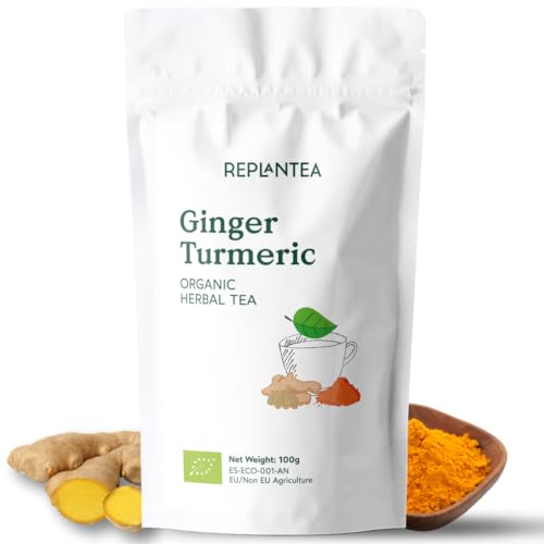 Ginger Turmeric Tea Organic 100g (50 Cups) | Intense Flavour 98% Ginger, 1% Turmeric and Cardamom REPLANTEA