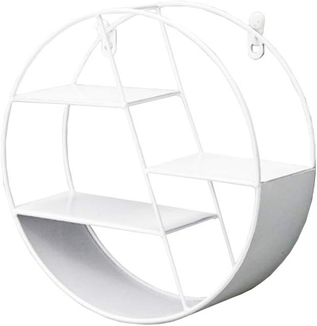 BESPORTBLE Metal Floating Shelves Round Wall Mounted Hanging Rack Retro Living Room Rustic Floating Shelves Book Storage Unit for Home Hotel Bathroom Decor (White)