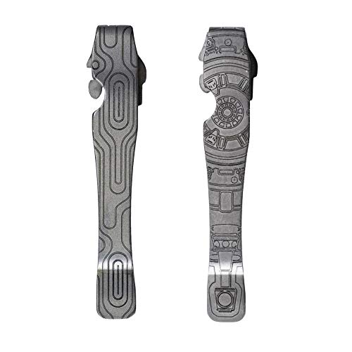 Donk! 2 Pak Pocket Clips for Leatherman Wave, Wave Plus+, Surge & Charge AL, ALX, Ti, XTi - Titanium TC4 - Custom Designs - Quick Release - Extra Carry Options 'Chrono & Norwegian Wood'