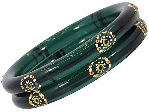 Image of NMII Traditional Glass With Diamond Cutting Pattern Glossy Finished Stylish Kada Set For Women And Girls | Crystal Glass Kada Bangles Set For Wedding, Festive