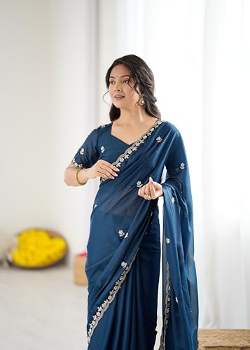 Image of Star Georgette Saree with Sequin Embroidery Work and Embroidered Blouse (Star-104)