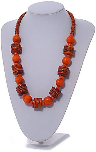 Avalaya Orange Wood Button & Bead Chunky Necklace - 60cm Long - Image 3