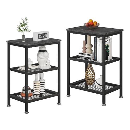VECELO Tall End Side Tables, 30" Height Nightstand with 3-Tier