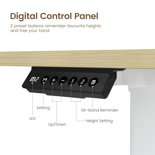 Image of Rolanstar L Shaped Standing Desk with Keyboard Tray, Height Adjustable Corner Desk with LED Light & Power Outlet, Electric Sit Stand Computer Desk with Monitor Stand, Beige