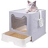 OCDAY Large Cat Litter Box with Lid, Foldable Cat Litter Box ​with Cat Litter Scoop, Drawer Type...