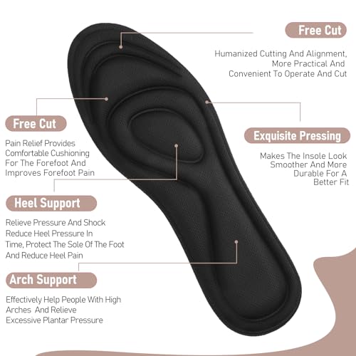 Image of 2 Pairs Memory Foam Insoles, Full-Foot Responsive Cushioning, Plantar Fasciitis Insoles for Women Man, Orthotic Shoe Inserts Arch Support Inserts for Foot Health (Black Grey, W 7.5-8.5 /M 5.5-6.5)