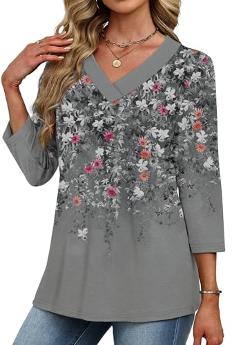 Image of XIEERDUO 3 /4 Length Sleeve Womens Tops V Neck T Shirts Summer Clothes Basic Blouses Dressy Casual 2026 Spring Outfits