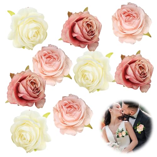 9 Pcs Flower Cake Topper Happy Birthday Artificial Rose, Artificial Rose Flower Wedding Cake Toppers Ball Cake Toppers for DIY Birthday Party Valentine's Day Cakes