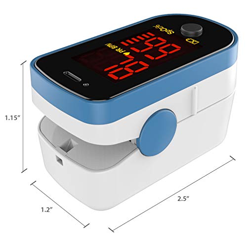 Choicemmed Sky Blue Finger Pulse Oximeter - Blood Oxygen Saturation Monitor - Spo2 Pulse Oximeter - Portable Oxygen Sensor With Included Batteries - O2 Saturation Monitor With Carry Pouch #TOP5