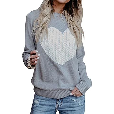 Cogild Women's Pullover Sweater Long Sleeve Crewneck Cable Knit Heart Cute Sweaters Grey Cover
