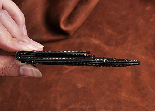 Image of Le'aokuu Genuine Leather Magnet Money Clip Credit Card Case Holder Slim Wallet