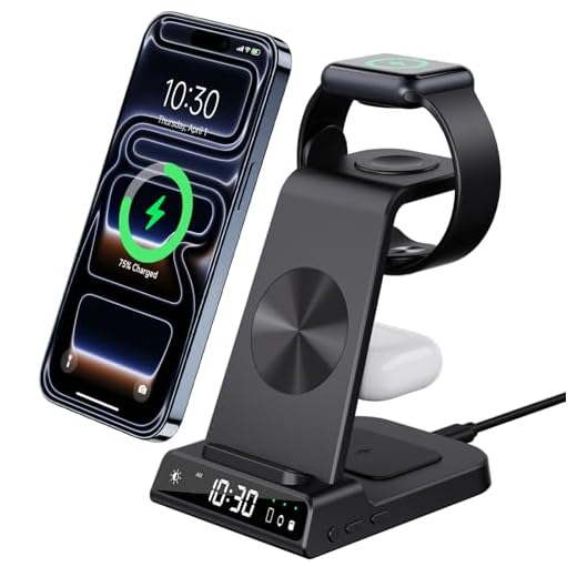 Wireless Charging Station for Apple Multiple Devices, 3 in 1 Wireless Charger with Clock for iPhone 14 Pro Max/14 Pro/14/13/12/X/XR, AirP od Pro 3/2, Apple Watch Stand for iWatch Series 8/7/6/SE