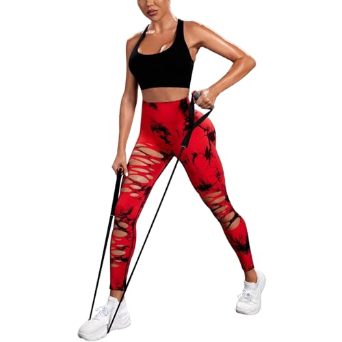 UONNOU Women's Tie Dye Cutout Tights High Waist Workout Yoga Leggings,Scrunch Butt Lifting Elastic Pants,2 Pack2