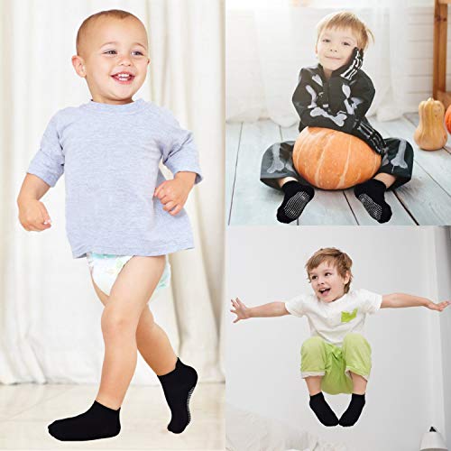 Image of Toddler Socks SkiBeaut 12 Pairs Non Slip Skid Ankle Socks For Kids Boys Grips Cotton Crew Socks For 1-10 Years