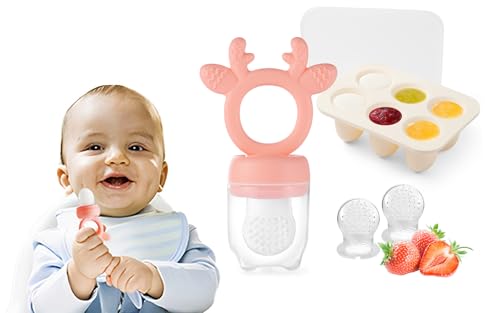 Image of Baby Fruit Food Feeder with Breastmilk Popsicle Molds,Teething Toys Silicone Teethers for Babies 3-12 Months for Baby Feeding Gift