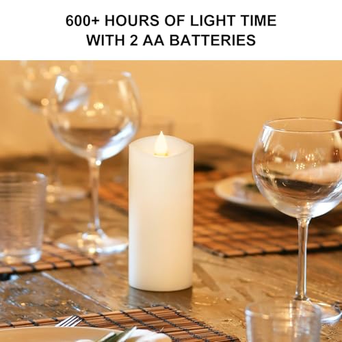 Image of 1PCS, 3 x 7 inches Flameless Candle with Remote Control, 3D Flickering Wick, Real Wax, Battery Candles,with Timer,Battery Powered Candles,for Holiday Home Decor,White