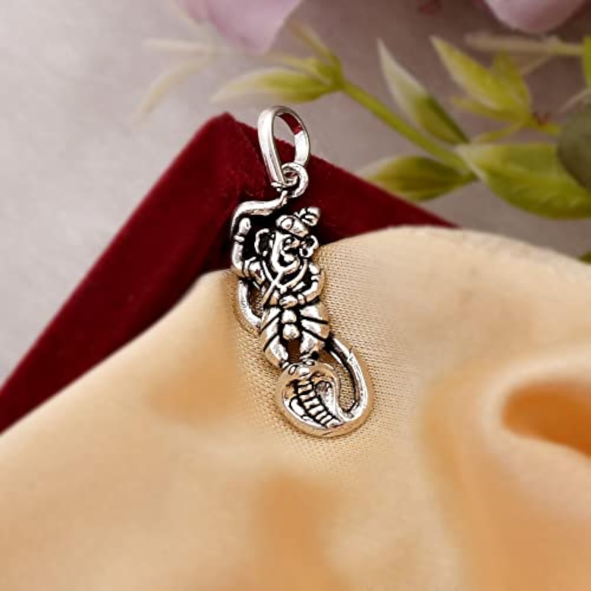 Silver Ganesha on Snake Pendant Locket, Spiritual Gift