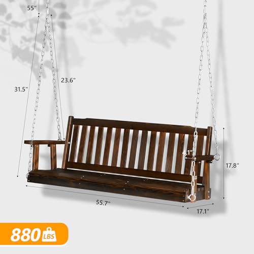 Image of VINGLI Upgraded 5 FT Wooden Porch Swing, 880 LBS Solid Fir Wood, Rustic