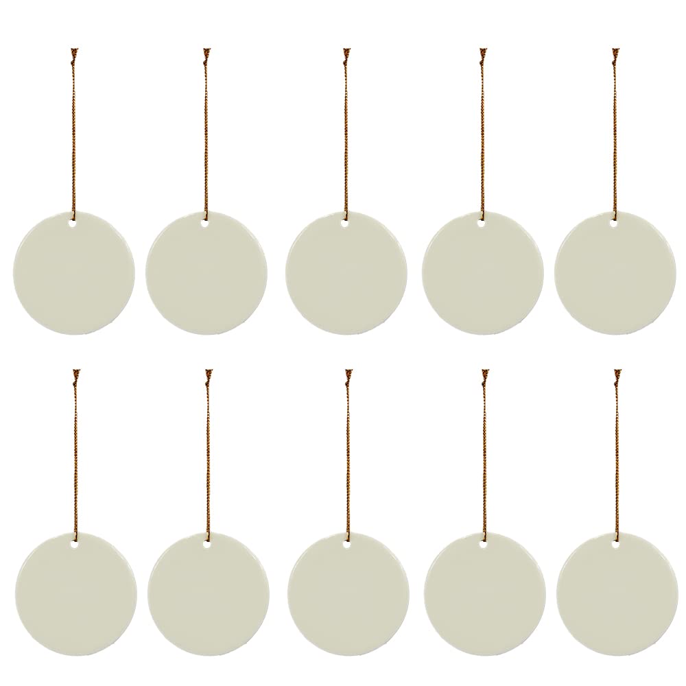 Sublimation Blank Christmas Ornament 3 Inch Round White Ceramic Hanging Baubles Christmas Decorations Disc Circle(25)