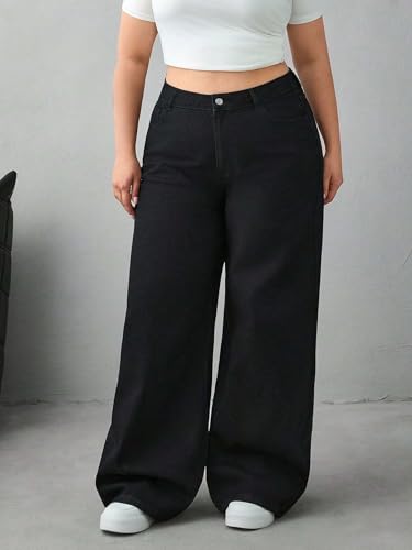 Image of KOTTY Plus Size Women's High Waist Straight Denim Jeans Comfortable Wear for Work Casual Use