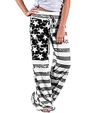 AMYTIS LINGERIE Damen Yoga-Hose Schlafanzughose weich Pyjamahose Fitness Lange Stretch Drawstring Hosen Freizeithose Strandhose Weites Bein Hose,Gray Flag#0443,3XL