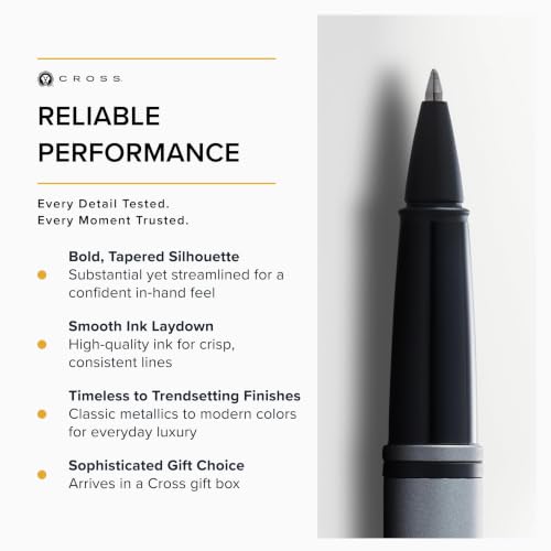 Image of Cross Calais Matte Gray & Black Refillable Rollerball Pen - Medium Point, Black Ink, Smooth Writing, Presented in a Luxury Gift Box