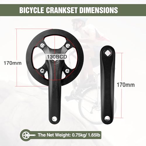 WEEROCK Mountain Bike Crankset with 170mm Arm, Steel 1 Piece 38/40T/42T Charing Single Alumininum Alloy Cover Crank Set 104 BCD, for Single Speed Bicycle and 6/7/8/9/10/11 Speeds MTB Bike, Black