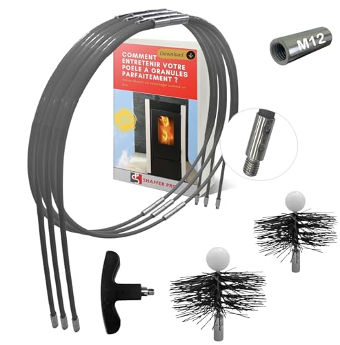SHAFFER PRO - kit de ramonage poêle pellet 9 mètres - hérisson ramonage 80 mm 100 mm EASYFLEX [Ebook Offert à Télécharger poêle pellets granules] 15 cannes de...