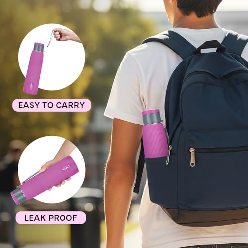 Image of Larah by Borosil 700 ml Lava Purple Stainless Steel Water Bottle | Made in India Pu Insulated Thermoware | Leakproof, BPA Free| Bottle for Office, School, College & Gym, Daily Use | 1 Year Warranty