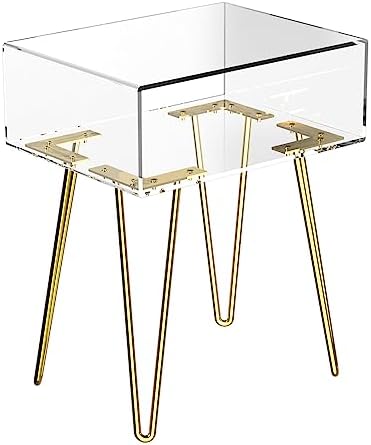 HMYHUM Small Acrylic Nightstand with Met…