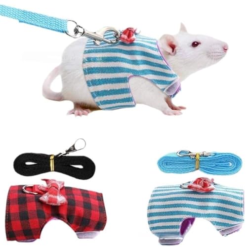 SearEase 小動物用 ハーネス リード ハムスター用 かわいい りぼん付き ベストハーネス 牽引ロープ ベル付き マジックテープ 胸あて式 胴輪 外れにくい 装着簡単 調整可能 通気性 柔らかい 夏 豚 リス 針鼠 子猫 子犬 ハムスター フェレット