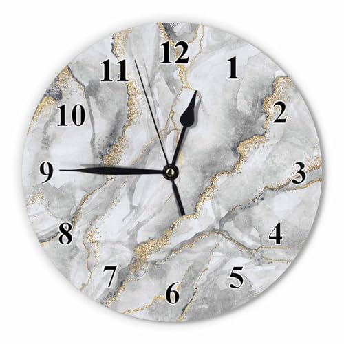 Orythyra White Marble Gold Vein Modern Round Wall Clock Quartz