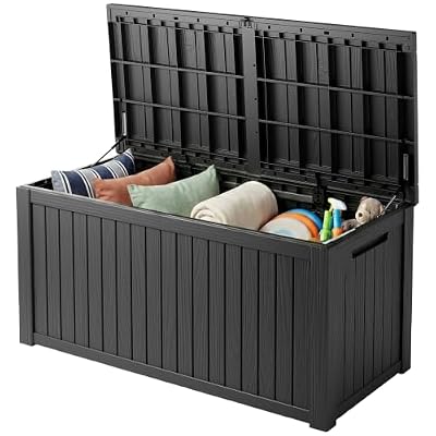 TARKARI 200 Gallon Outdoor Storage Box Waterproof, Resin Deck Boxes with Lockable Lid & UV-Resistant for Patio, Pool, Garden Furniture Cushions & Accessories, Black