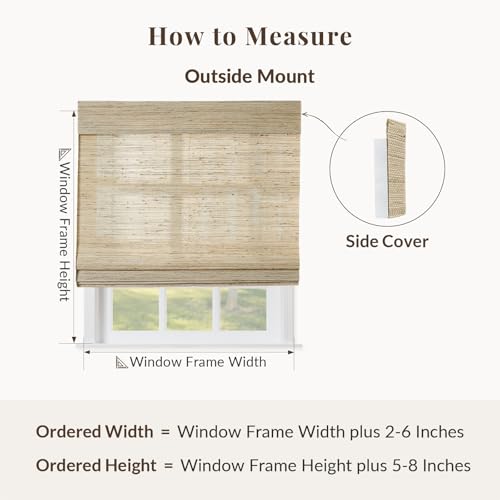 Image of TWOPAGES Natural Cordless Ramie Roman Shade No Drill Customized Roman Blind Light Filtering Blackout Roman Window Shade for Windows, Beige, 1 Piece